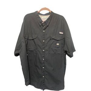 COLUMBIA PFG Fishing Shirt Mens 3XT Black Short Sleeve Cotton Vented Fly Angler